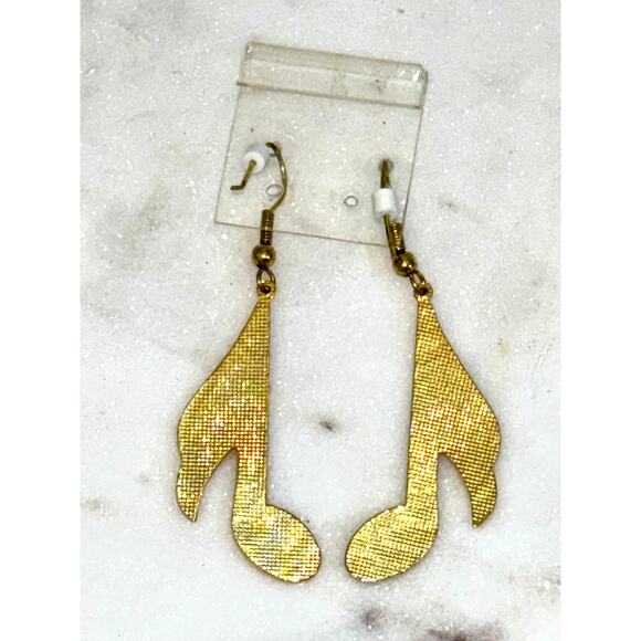 Cloisonne Gold Plated Red Enamel Music Note Dangle Drop Earrings - Picture 5 of 6